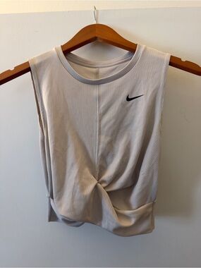 Nike Women's Light Taupe Ribbed Twist-Front Crop Tank
